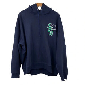 Wind and‎ Sea Hoodie Men's Size XL Navy Cotton Long Sleeve Drawstring Sweatshirt